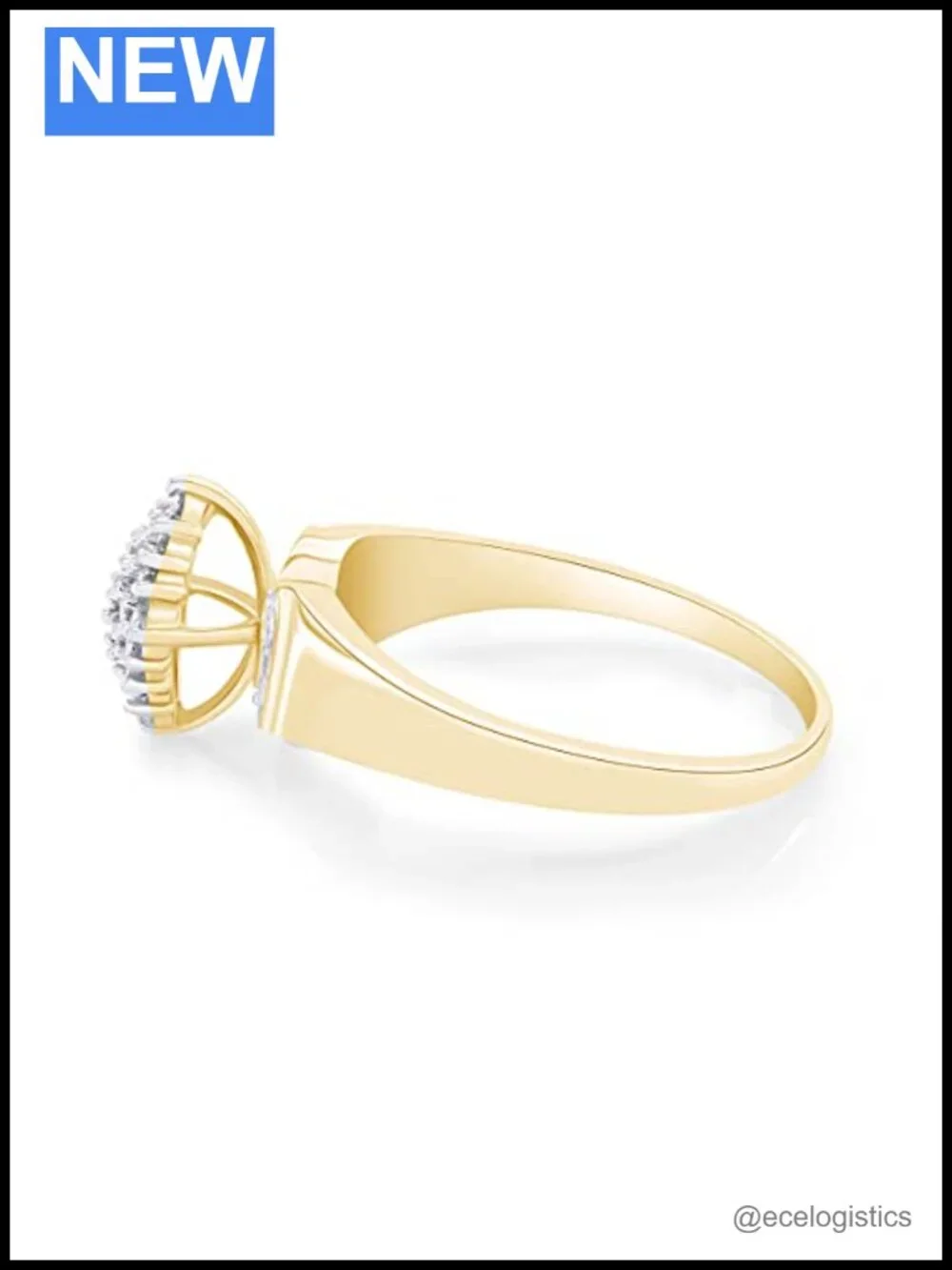 14K Yellow Gold Plated 925 Sterling Silver Diamond Engagement Ring